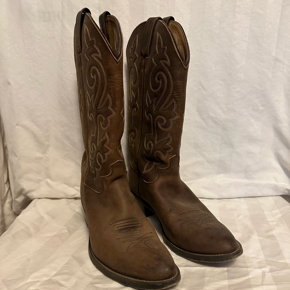 Justin Brown Leather Buck Bay Apache Western Cowboy Boots 2253 Size 11 D